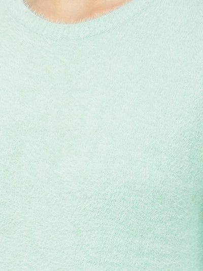 Mint Green Round Neck Sweater - Women Sweaters