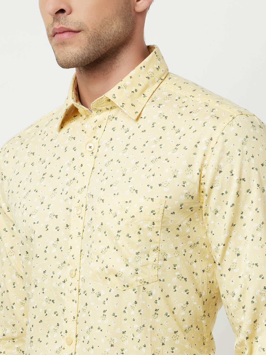 Yellow Floral Print Shirt-Men Shirts-Crimsoune Club