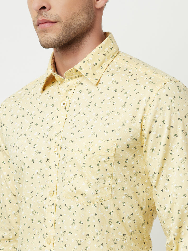 Yellow Floral Print Shirt-Men Shirts-Crimsoune Club