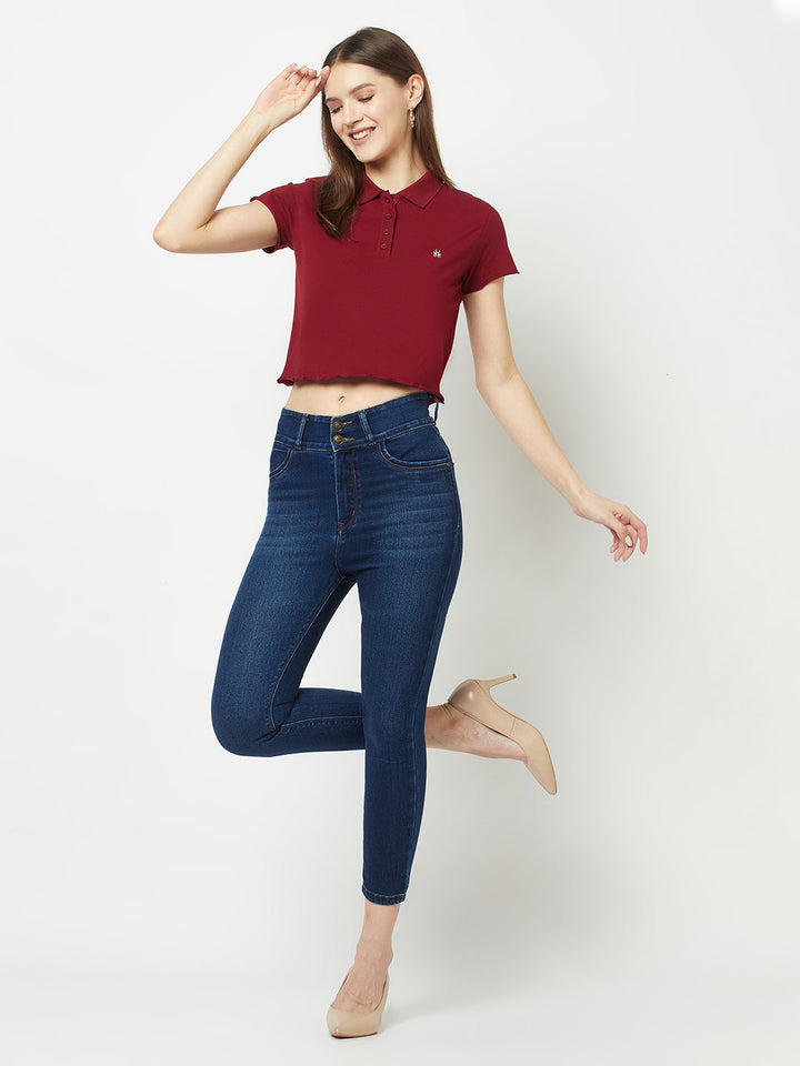 Maroon Cropped Polo T-Shirt