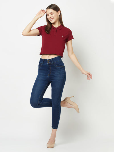  Maroon Cropped Polo T-Shirt