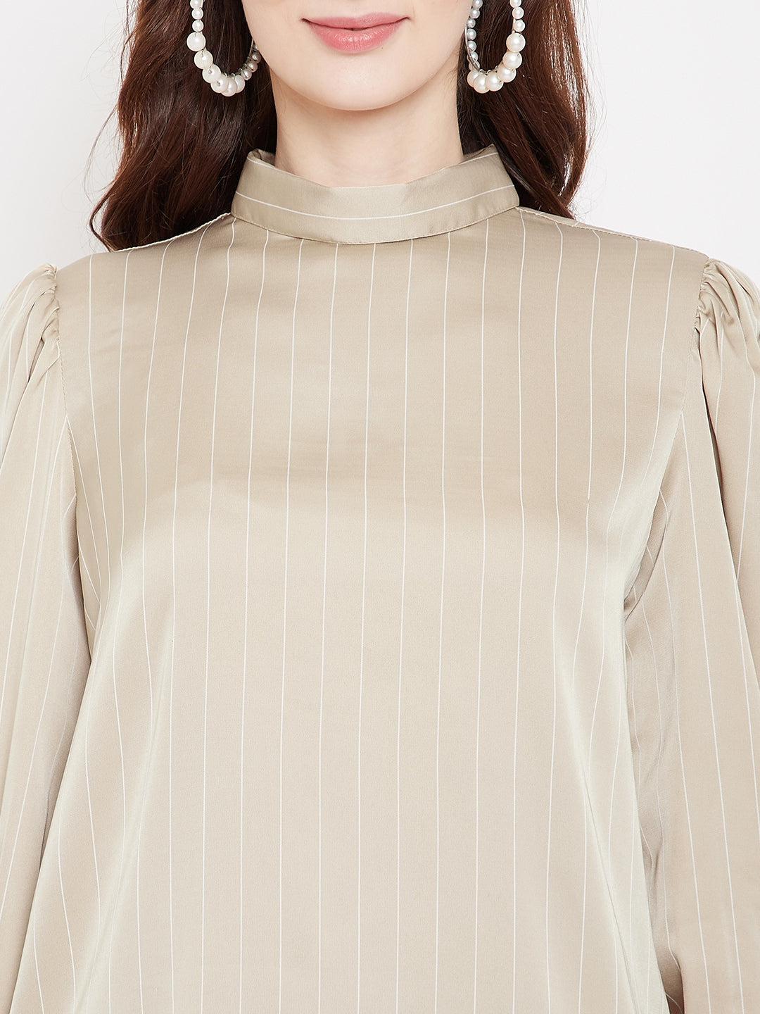 Beige Striped Top - Women Tops