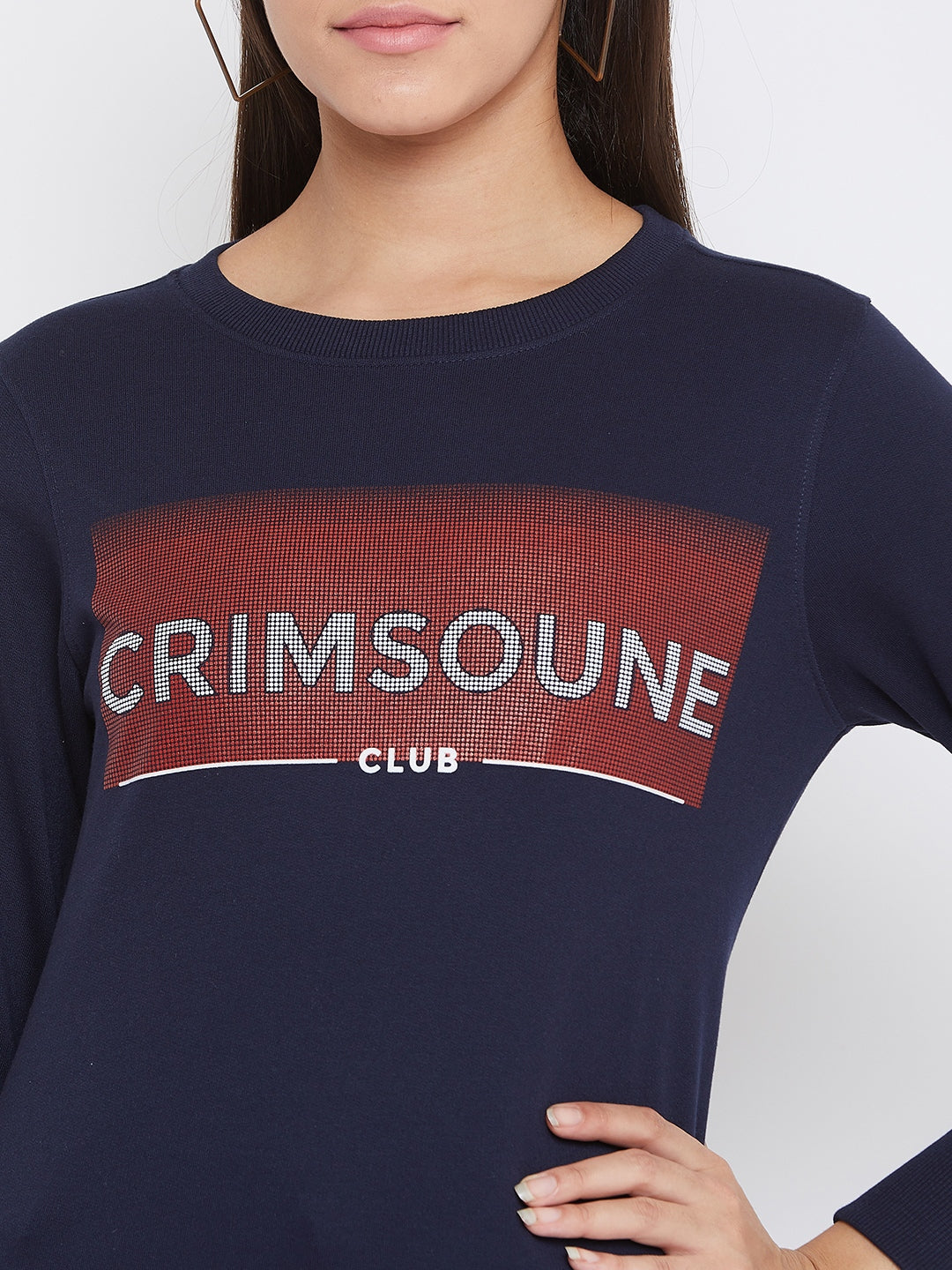 Navy Blue Printed Round Neck Sweatshirt - Women Sweatshirts