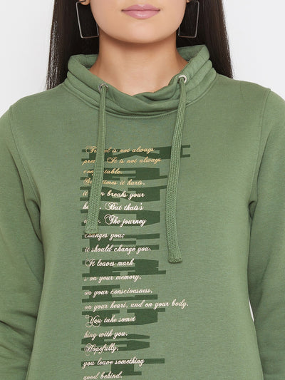 Olive Printed Mock Neck Sweatshirt - Women Sweatshirts