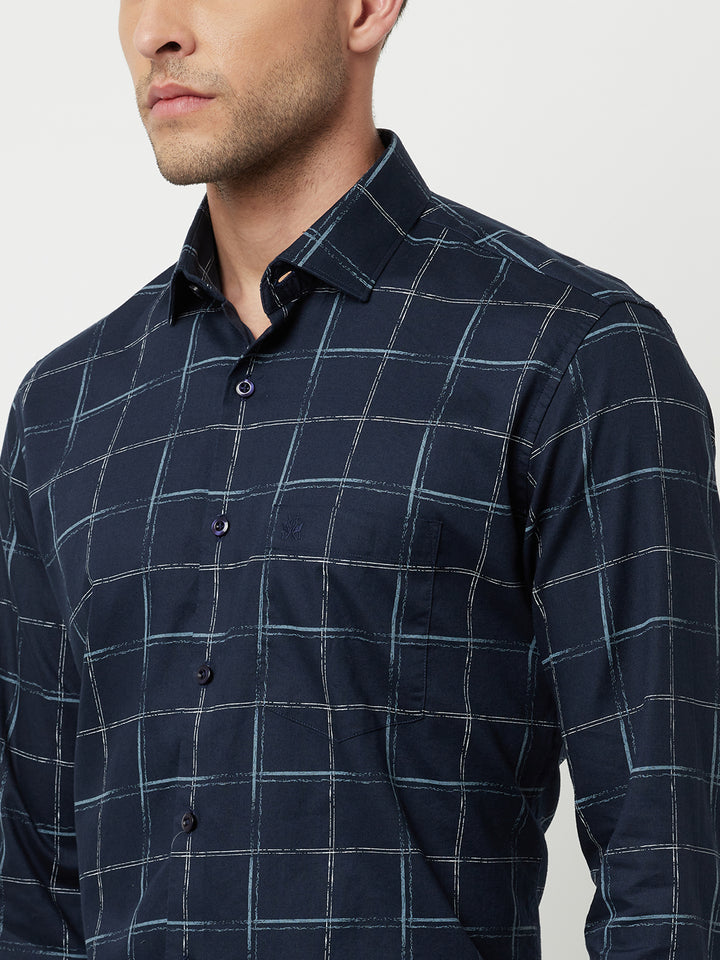Navy Blue Checked Shirt-Men Shirts-Crimsoune Club