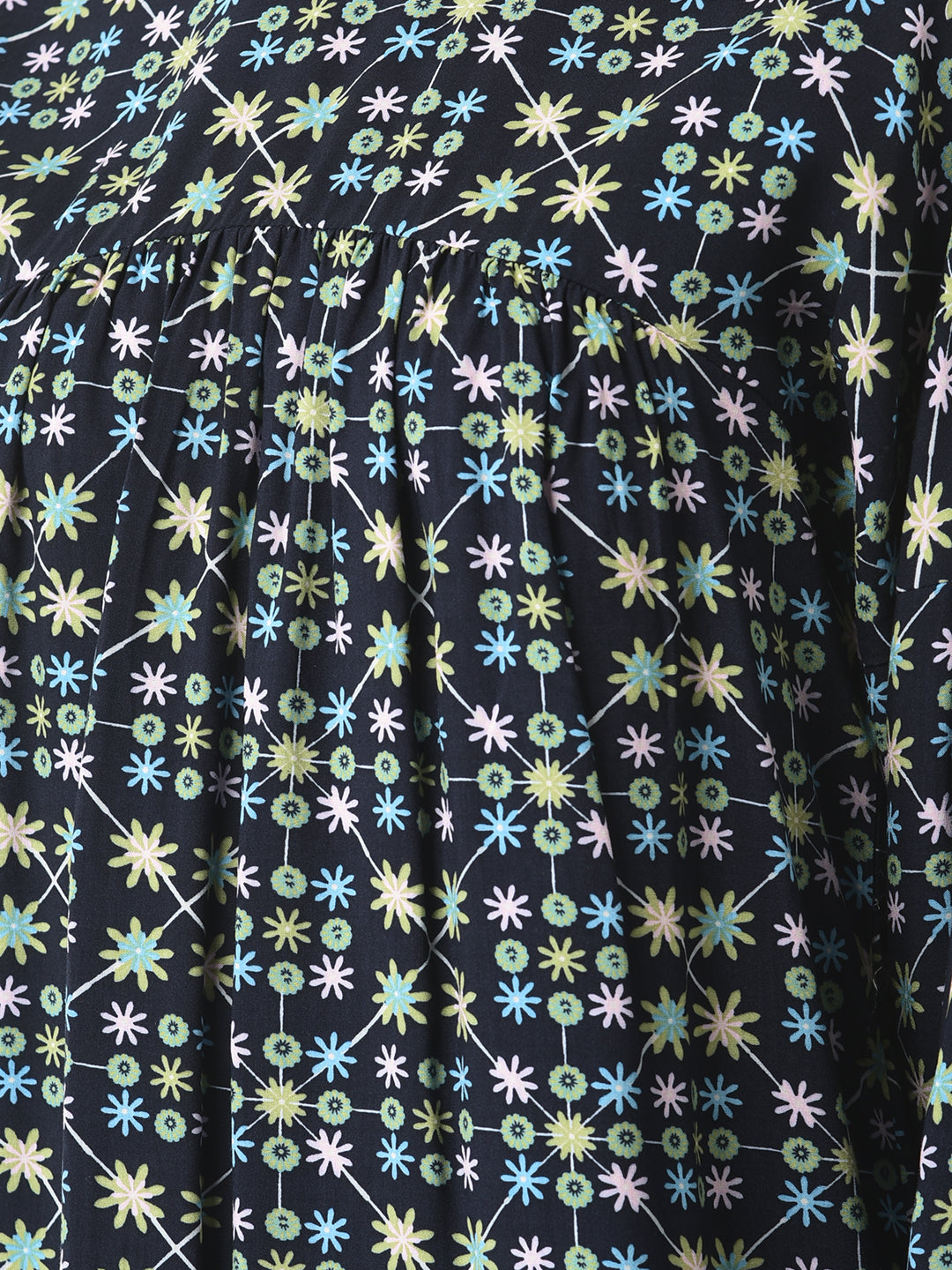  Navy Blue Abstract Print Top