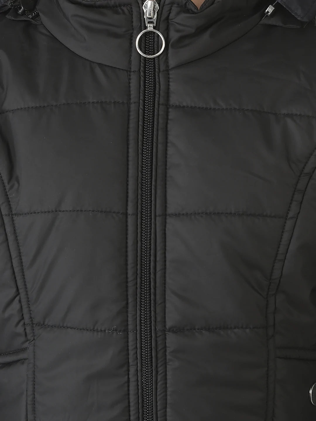  Black Fur Detailed Padded Jacket