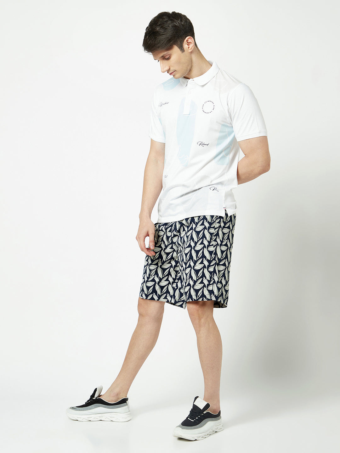  Polished Navy Blue Floral Shorts