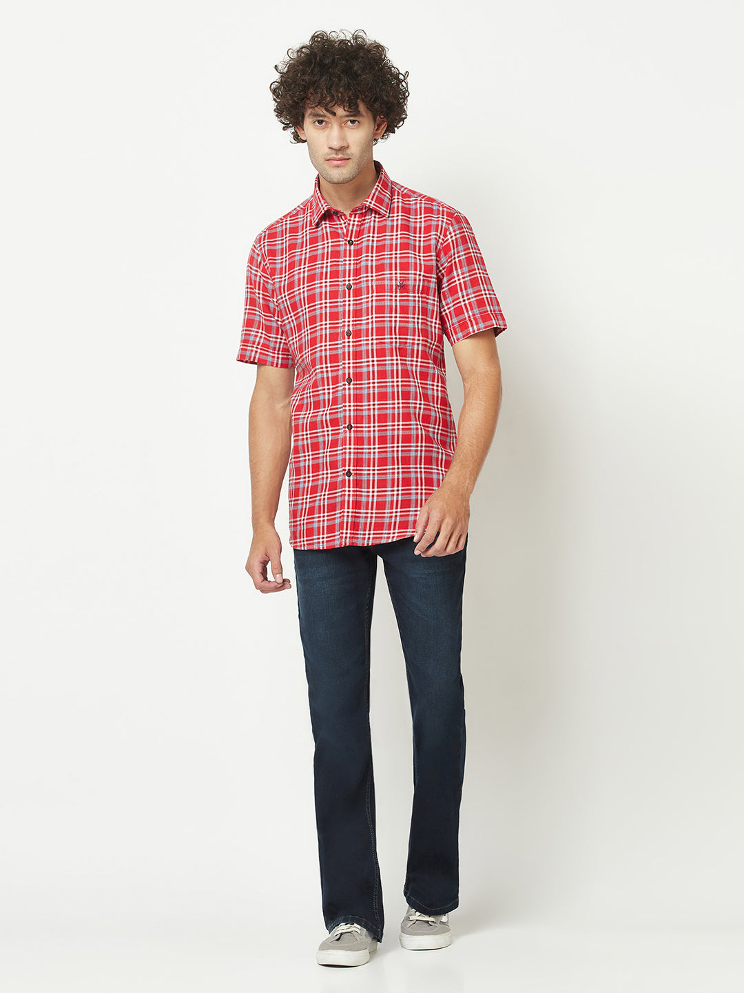  Red Short-Sleeved Flannel Shirt 