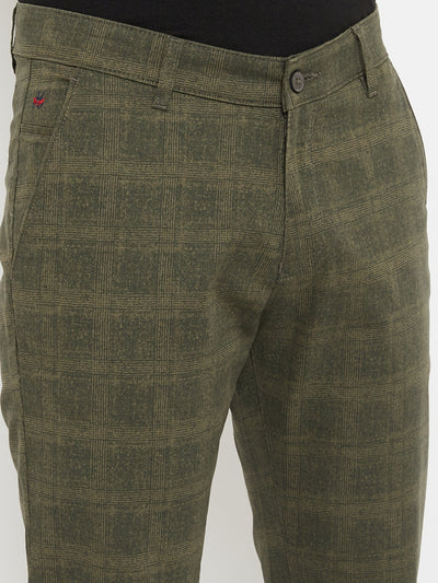 Olive Checked Trousers - Men Trousers