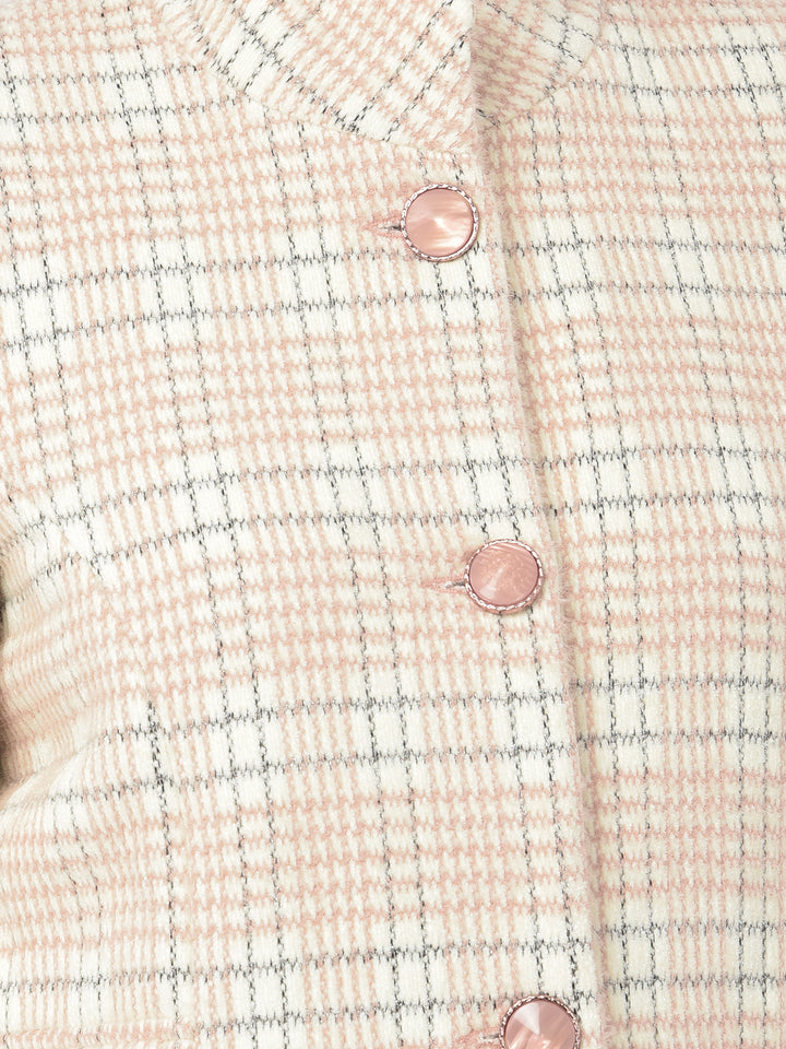 Women Pink Checked Longline Blazer-Women Blazer-Crimsoune Club