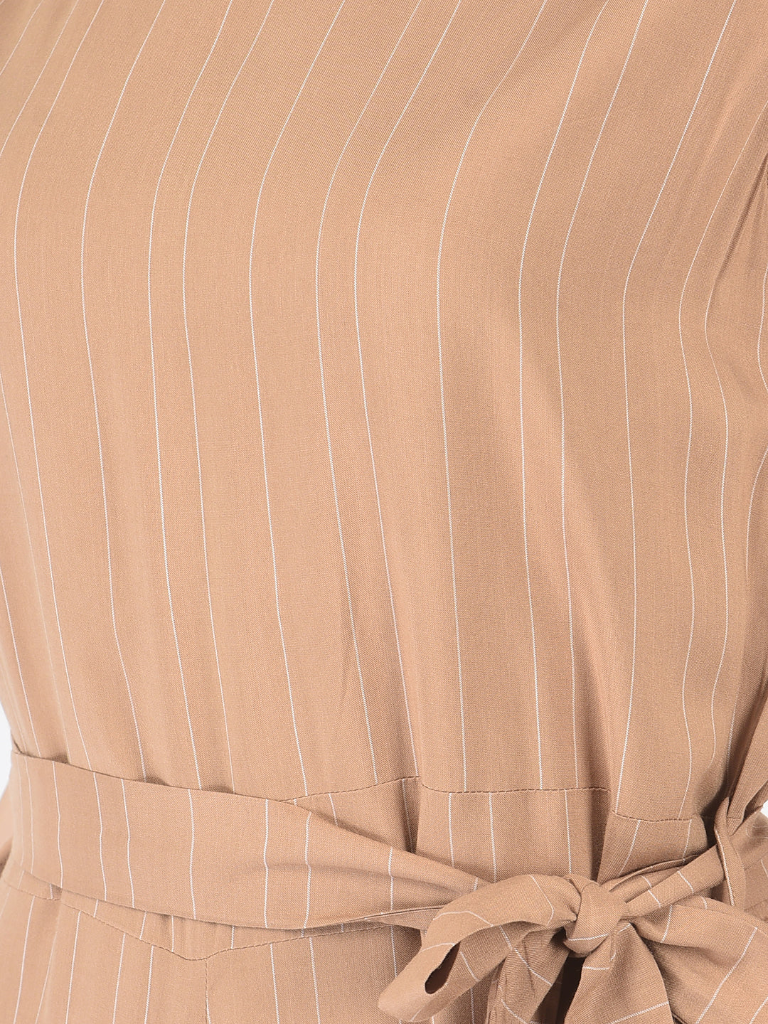 Khaki Striped Jumpsuit-Women Dungarees-Crimsoune Club