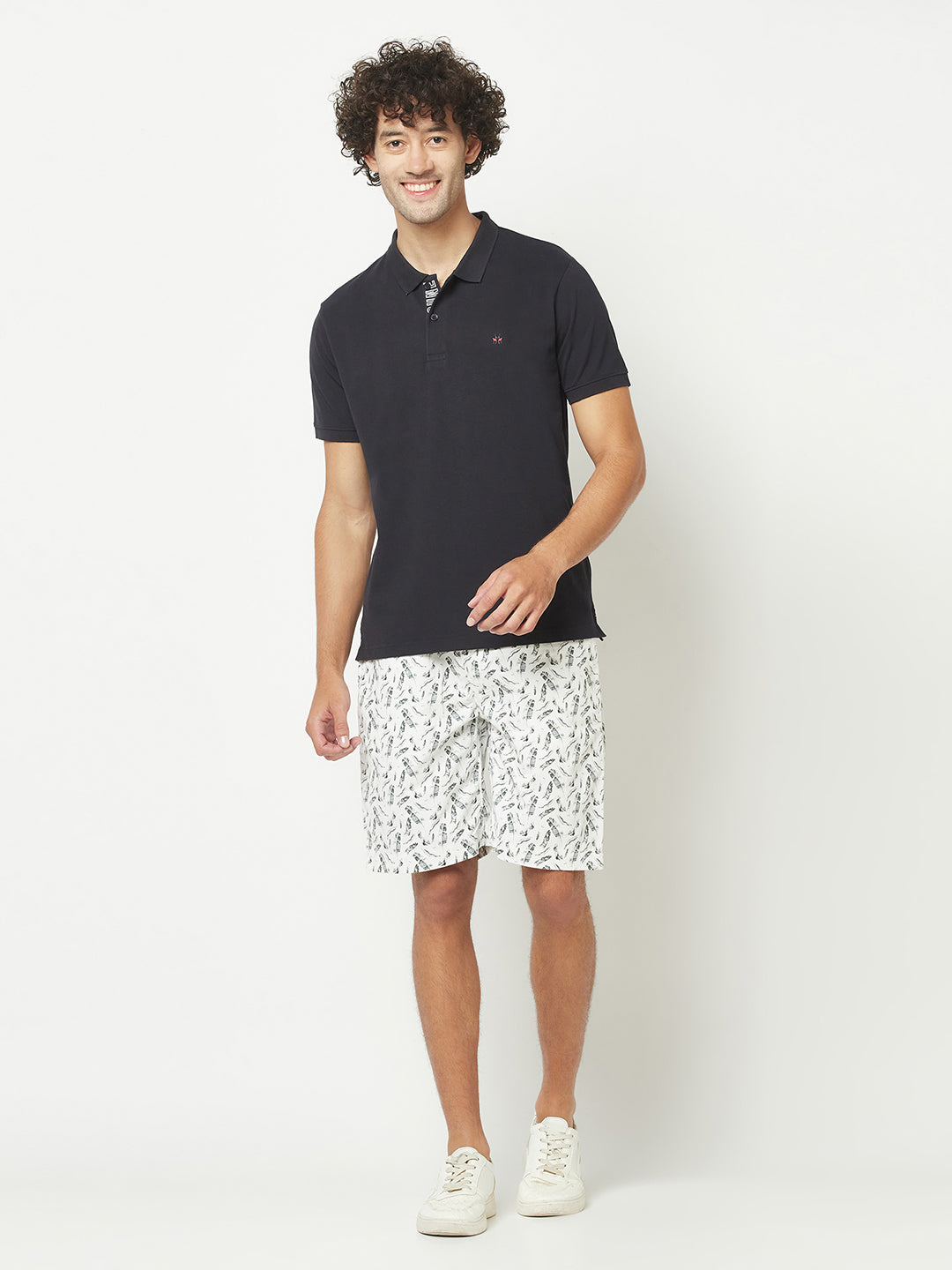 White Abstract Print Chino Shorts