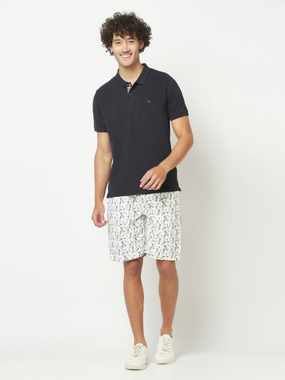 White Abstract Print Chino Shorts