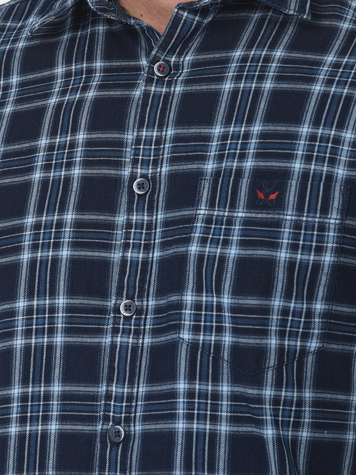 Navy Blue Tartan Checked Shirt - Men Shirts