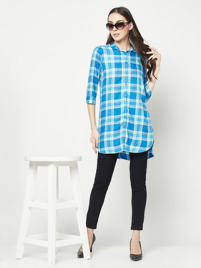  Turquoise Checked Longline Shirt