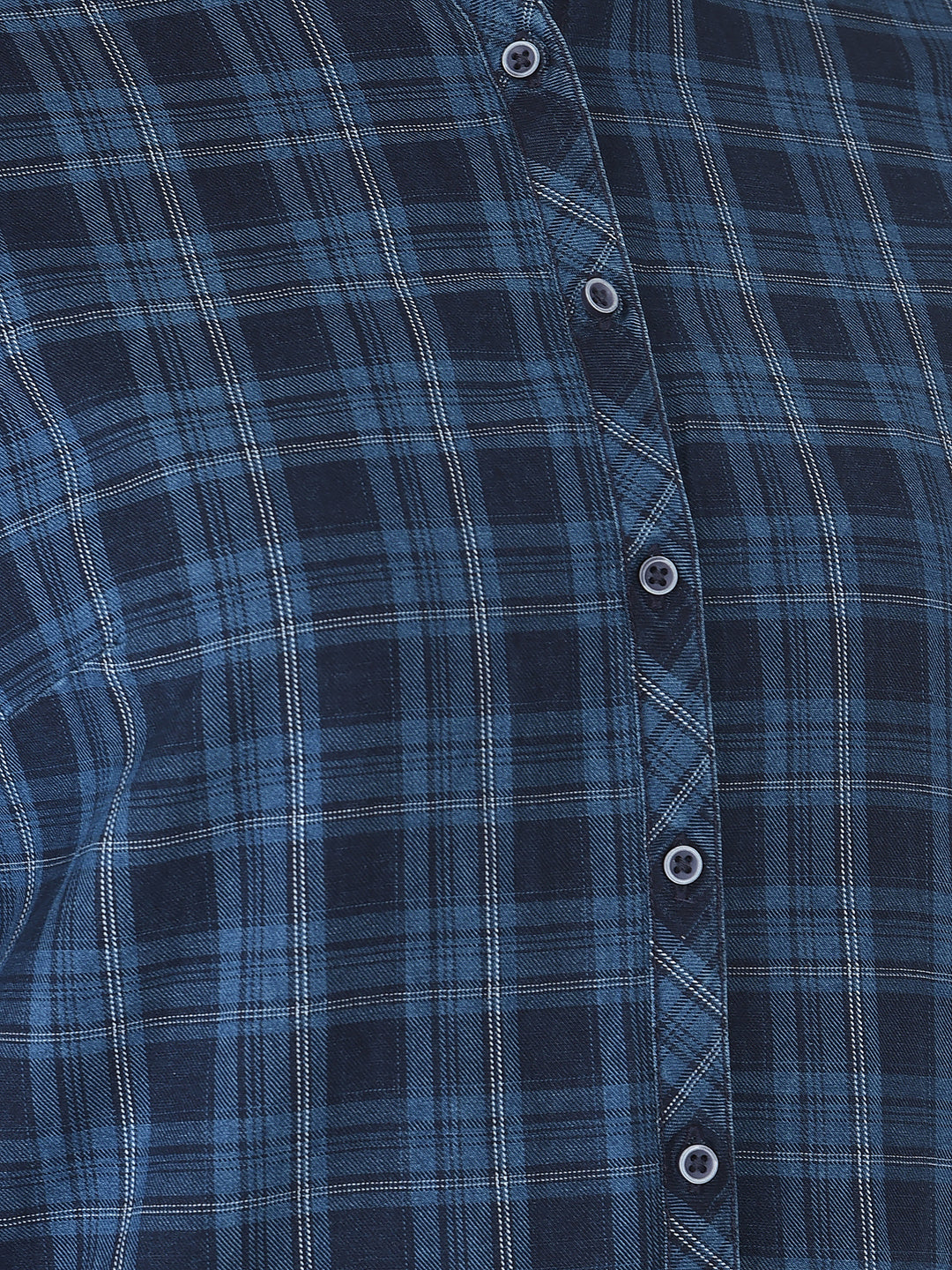 Prussian Blue Checked Shirt - Women Shirts
