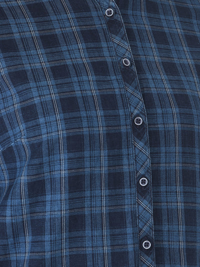 Prussian Blue Checked Shirt - Women Shirts