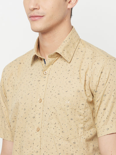 Beige Floral Printed Shirt - Men Shirts