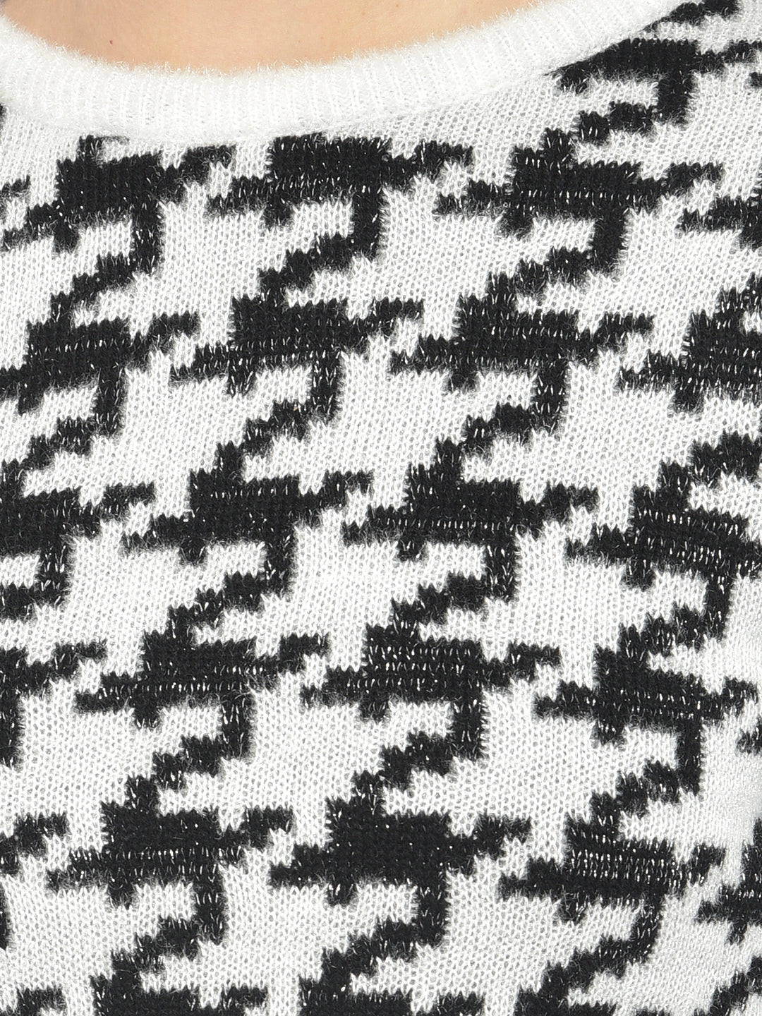 White Printed Cropped Sweater - Women Sweaters