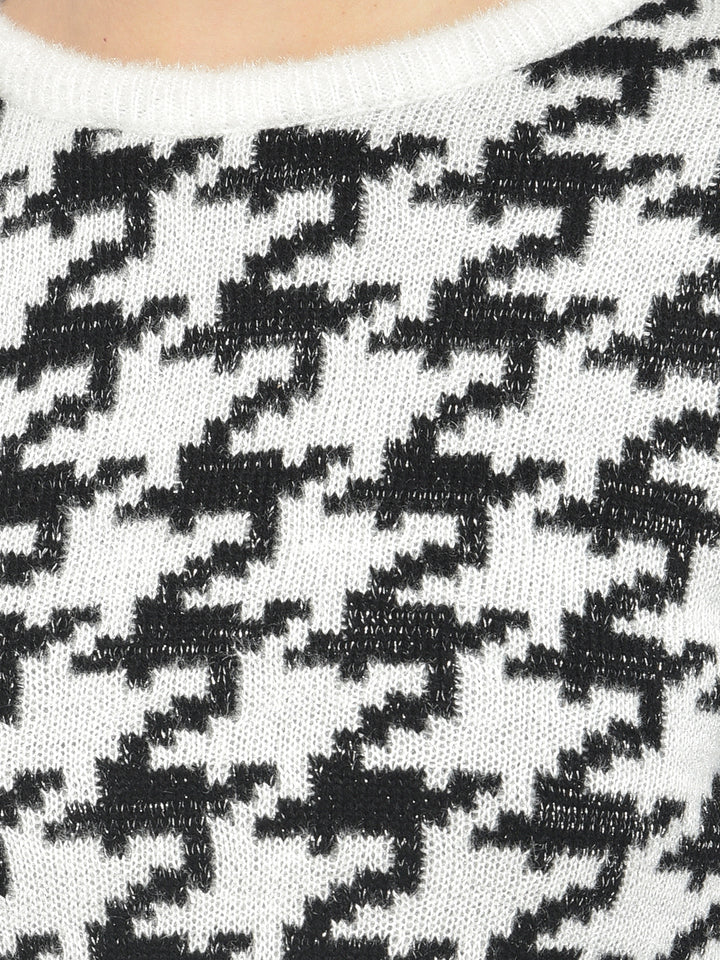 White Printed Cropped Sweater - Women Sweaters