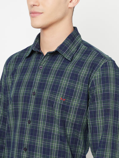 Navy Blue Checked Shirt - Men Shirts