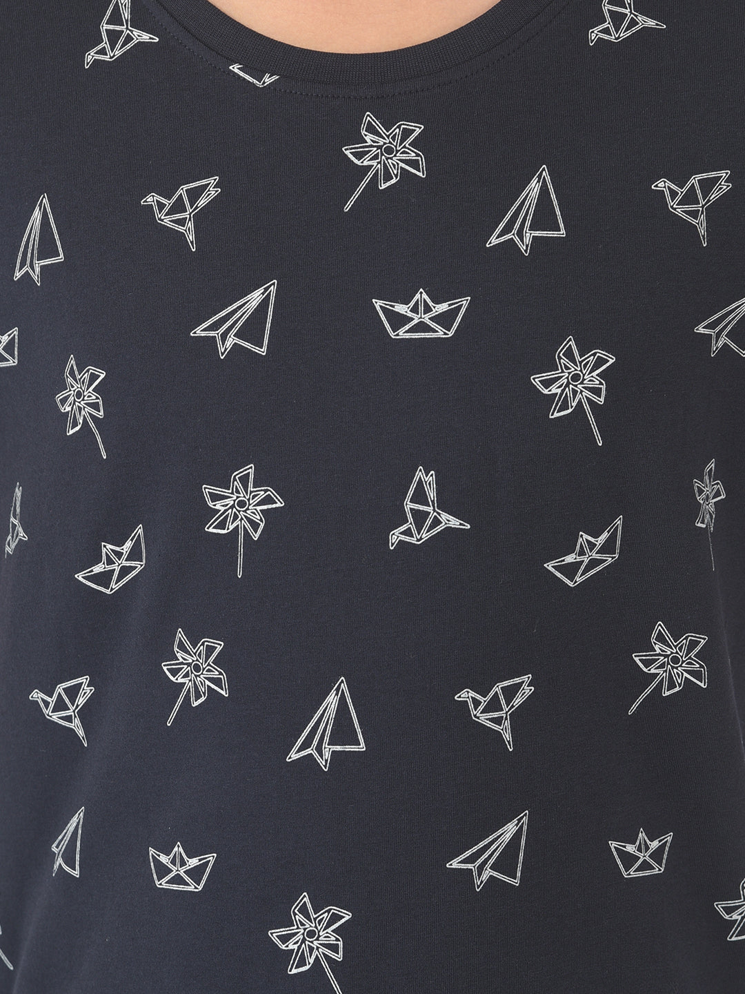 Navy Blue Printed Round Neck T-Shirt - Boys T-Shirts