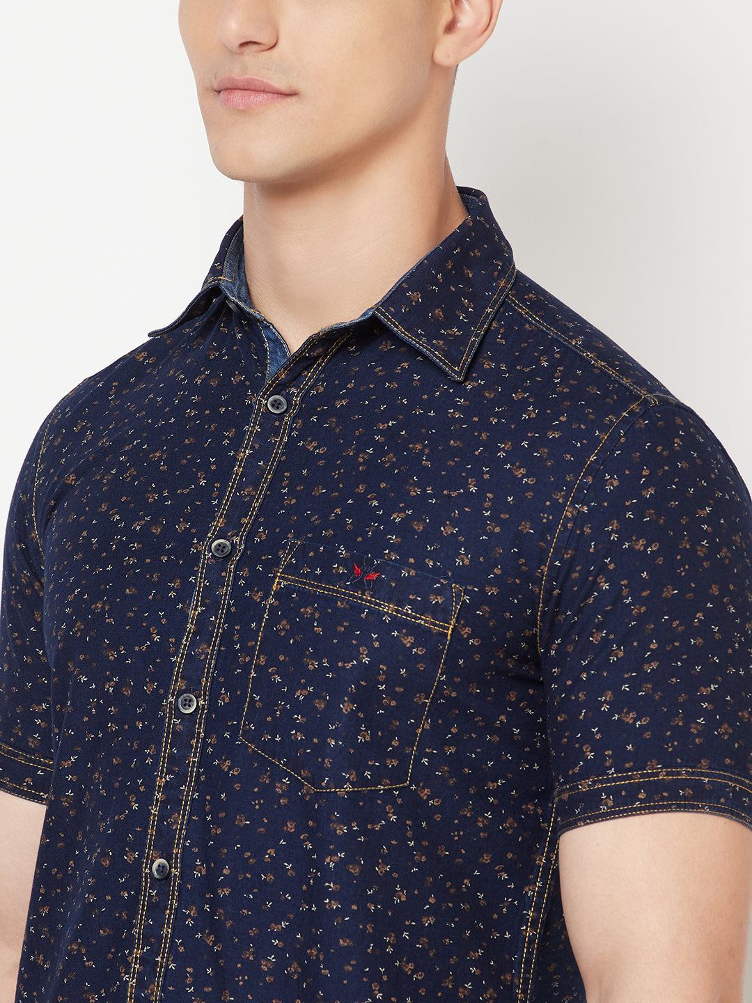 Navy Blue Floral Shirt - Men Shirts
