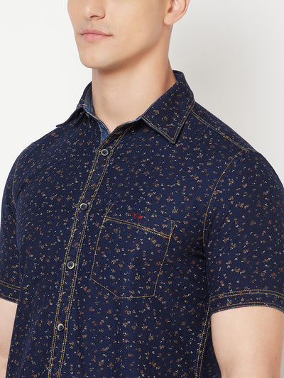 Navy Blue Floral Shirt - Men Shirts