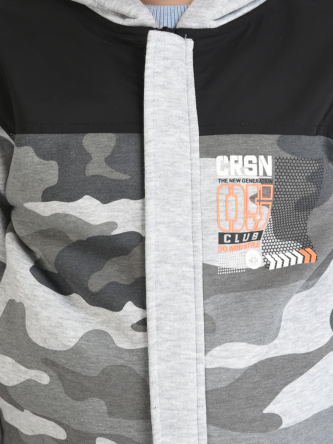 Grey Camouflage Sweatshirt with Concealed Zip