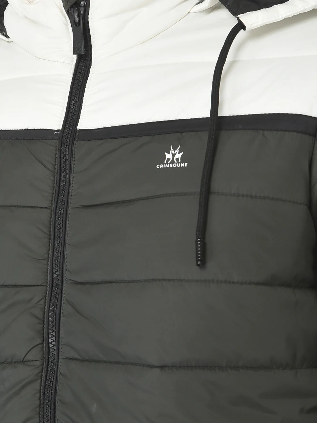  Olive Green Colour-Blocked Padded Jacket 