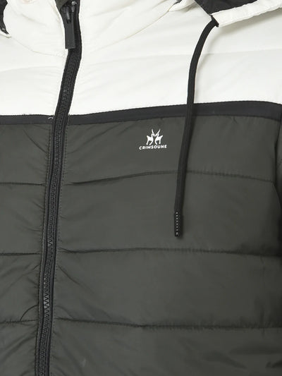  Olive Green Colour-Blocked Padded Jacket 
