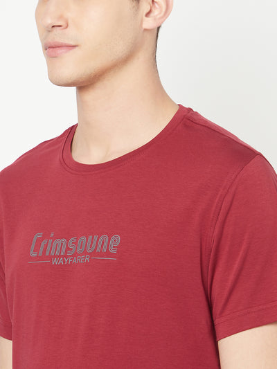 Maroon Printed Round Neck T-Shirt - Men T-Shirts