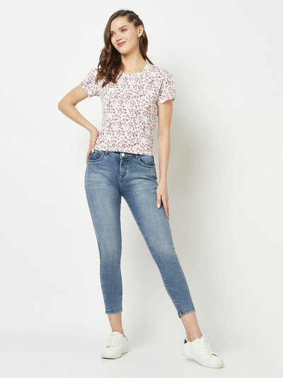Cropped White Floral T-Shirt