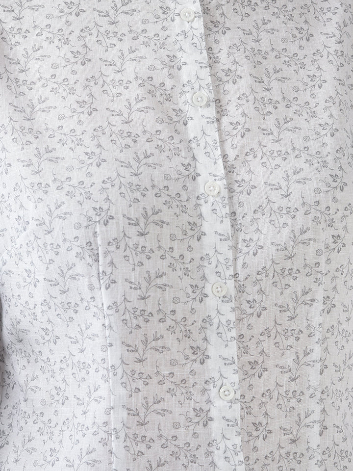  White High-Low Floral Shirt