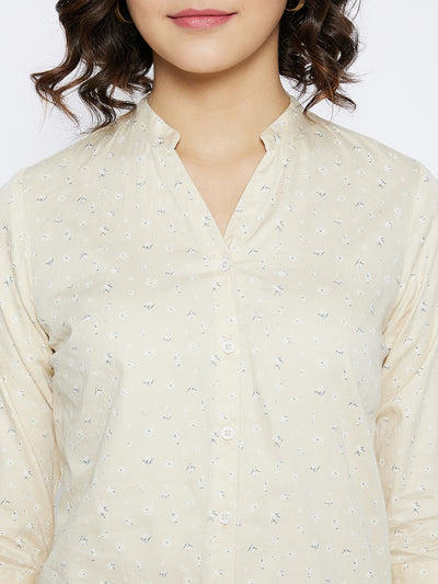 Beige Floral Printed Slim Fit shirt - Women Shirts