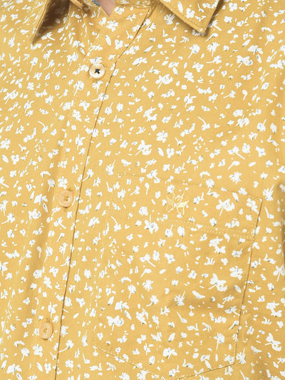 Yellow Shirt in Floral Print-Men shirts-Crimsoune Club