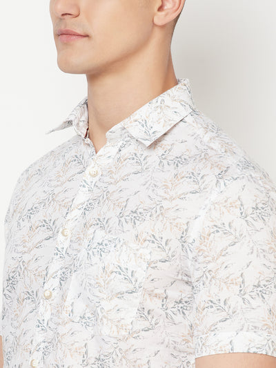 White Floral Linen Shirt - Men Shirts