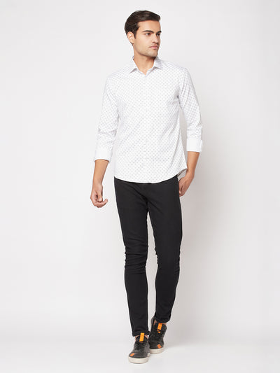 White Geometric Print Shirt-Men Shirt-Crimsoune Club
