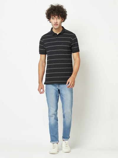  Dark Navy Striped Polo T-Shirt