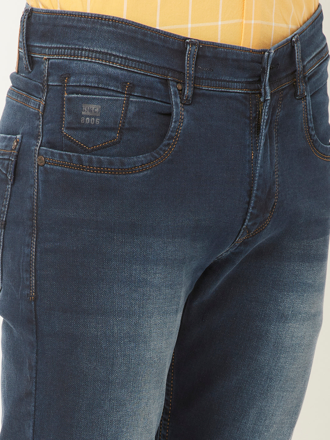  Dark Blue Jeans with Leather Logo Patch 