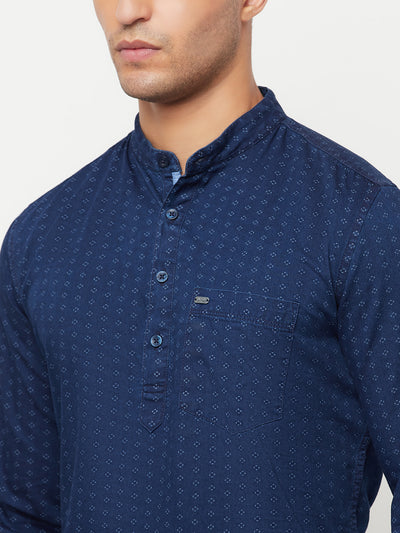 Navy Blue Printed Kurta - Men Kurtas