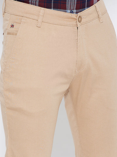 Beige Printed Slim Fit Trousers - Men Trousers