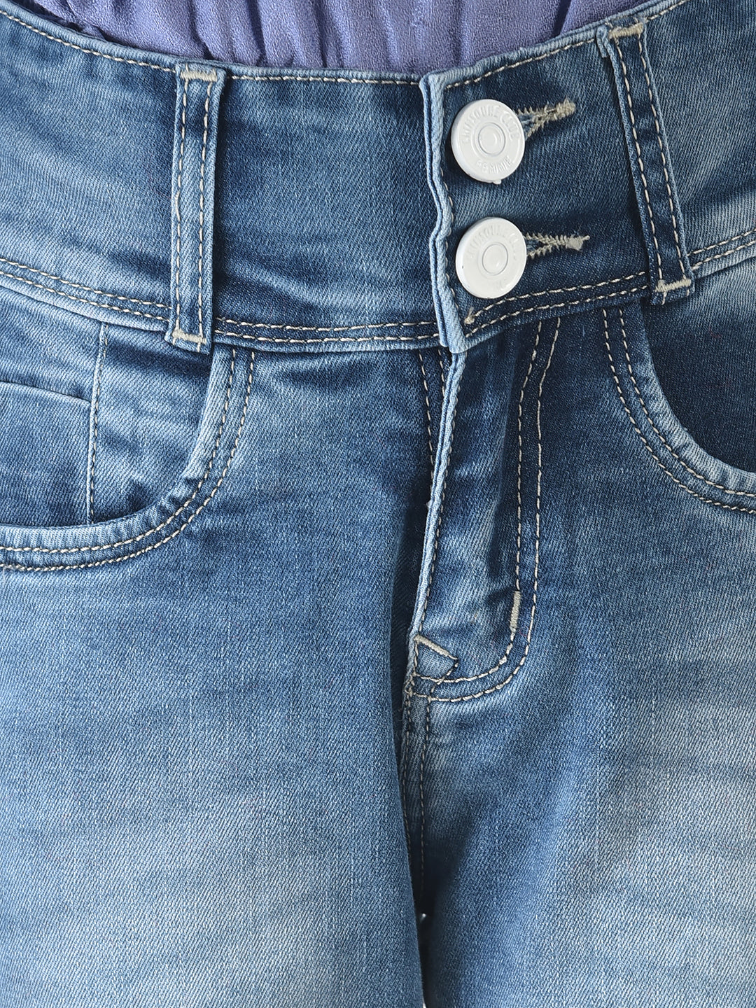  Blue Boot Cut Jeans with Light Wash Detailing 