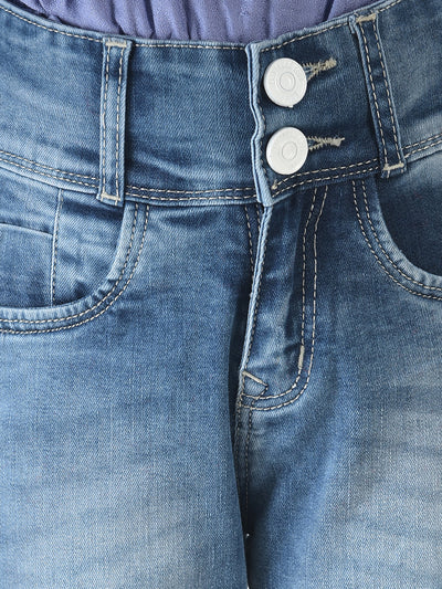  Blue Boot Cut Jeans with Light Wash Detailing 