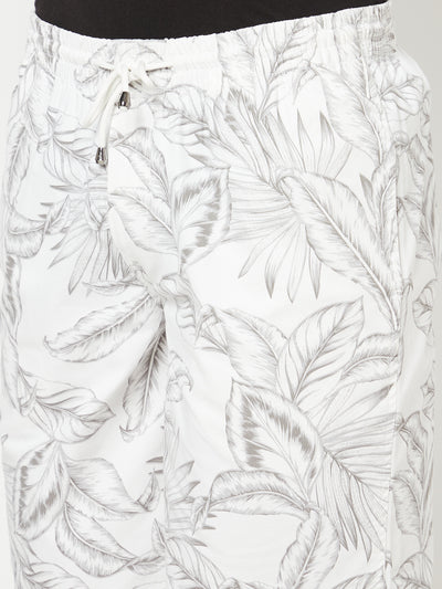 White Floral Printed Shorts - Men Shorts