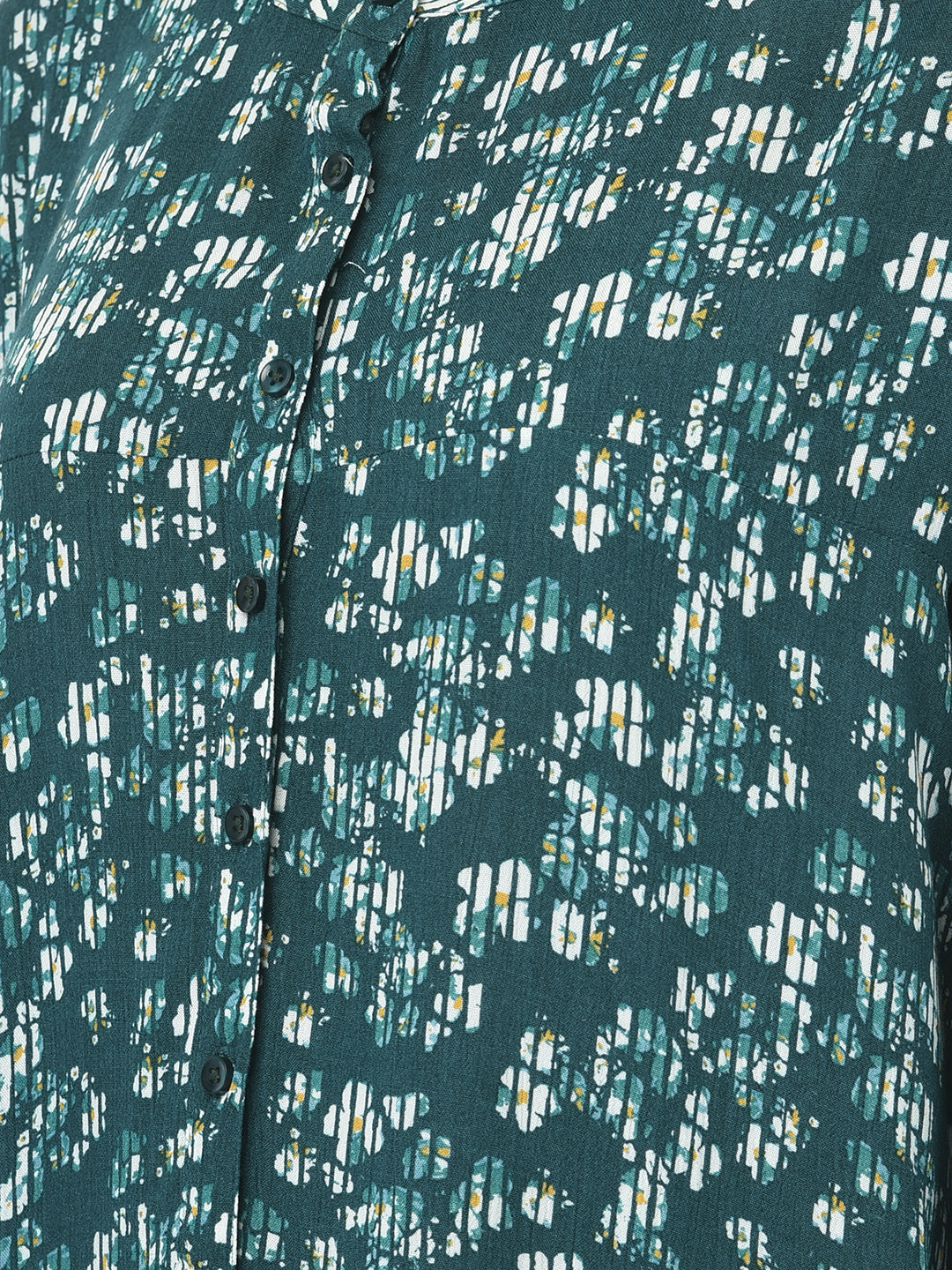 Deep Teal Floral Button-Down Top-Women Tops-Crimsoune Club