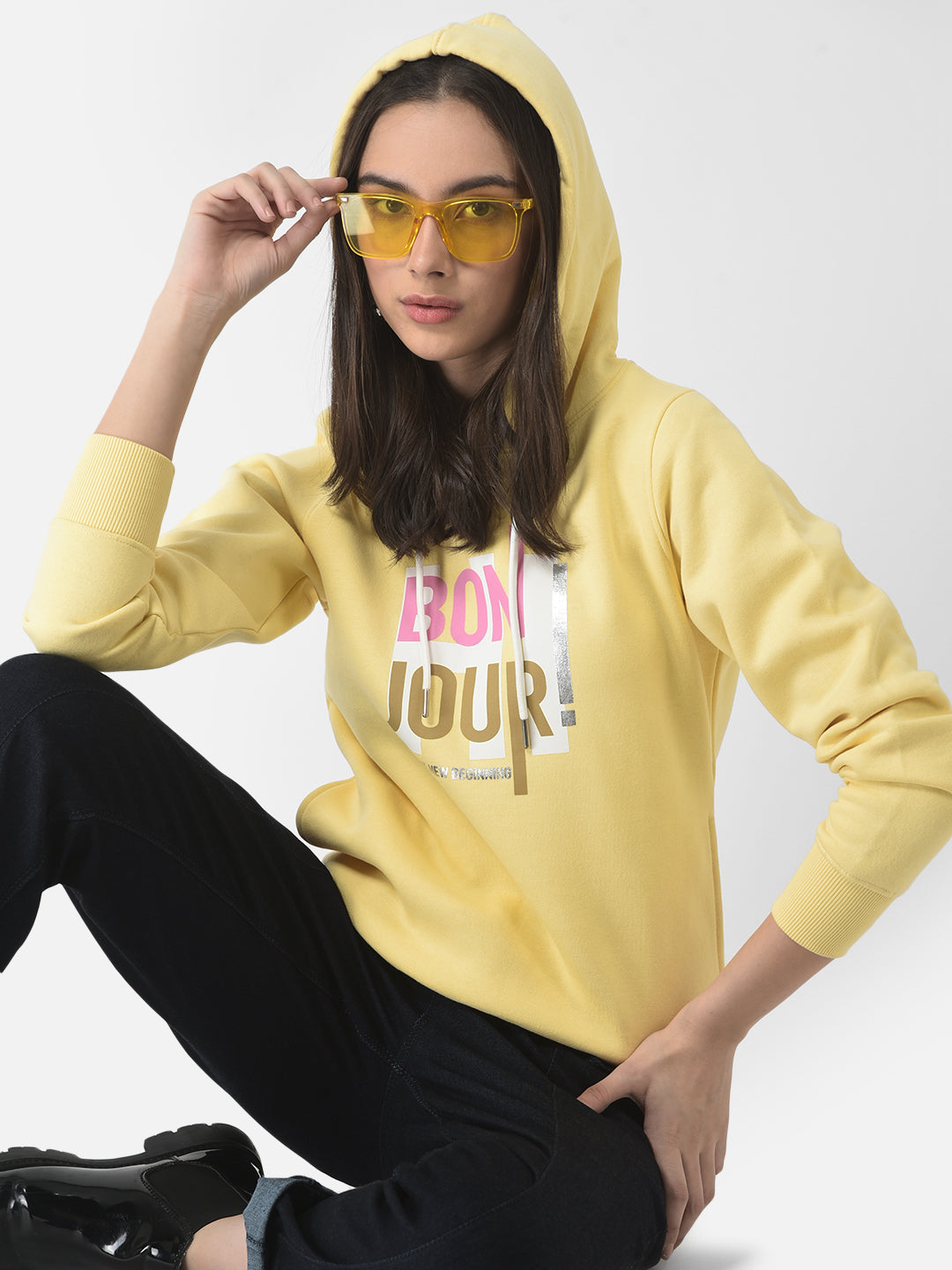  Yellow Typographic Hoodie