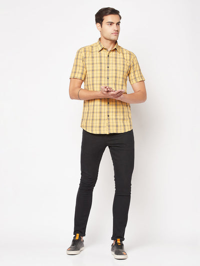  Short-Sleeved Mustard Checked Shirt