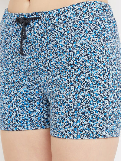 Blue Printed Shorts - Women Shorts